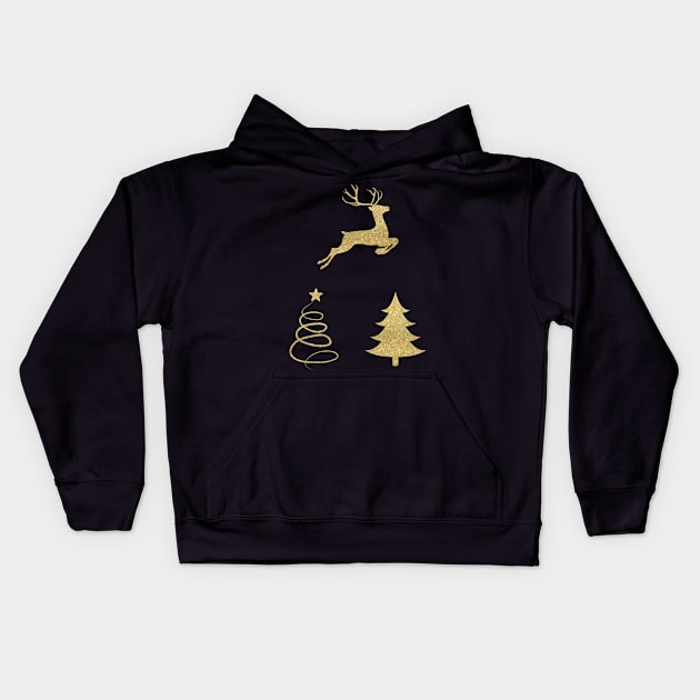 Gold Faux Glitter Christmas Trees and Reindeer Pack Kids Hoodie by Felicity-K